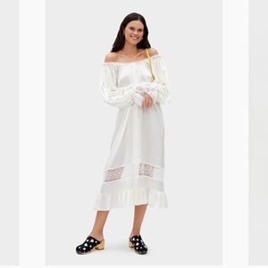 SLEEPER silk white dress one size lace off the shoulder bridal